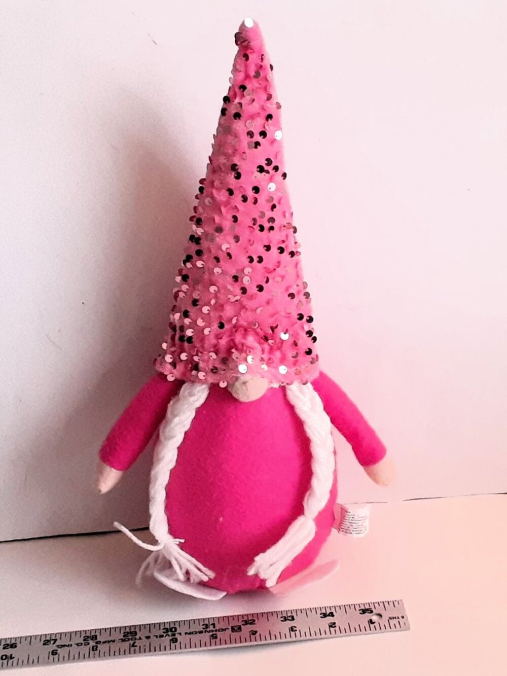 Pink sequin Gnome Holiday Plush - Valentines Decoration - 15”